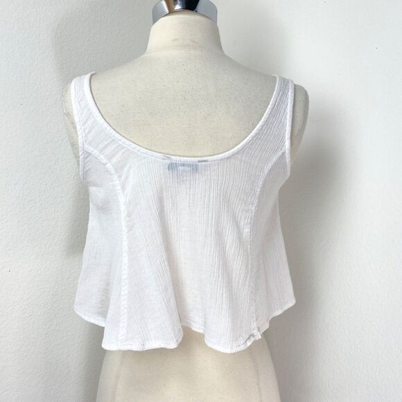 Decree White Cotton Tank Top Small Crop Cami Sequins Embroidered Festival Boho - Picture 6 of 9